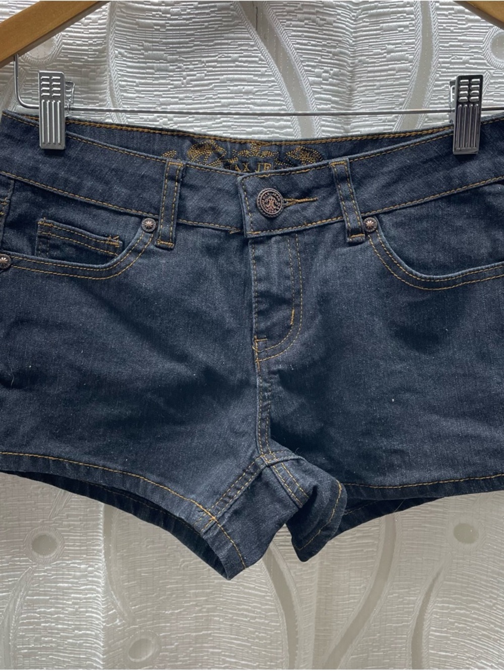 Wax Jean Denim Shorts Womens 27 Dark Wash‎ Excellent Low Rise Stretch Hot Pants